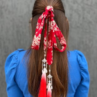 Стрічка для волосся у китайському стилі "Цвітуча сакура" Червона